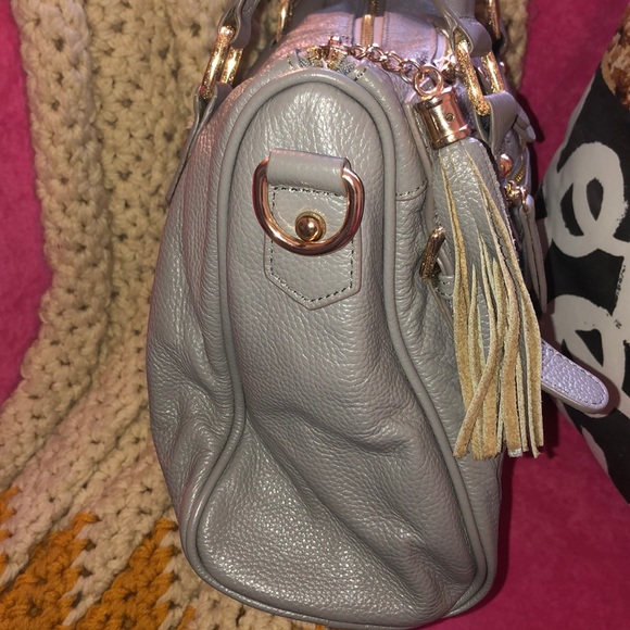 Grey/Gray Leather Satchel with Gold Hardware - Picture 3 of 10